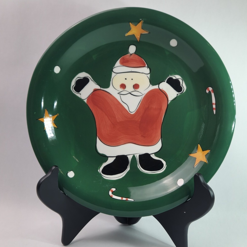 Gibson Everyday Christmas Santa Salad Plate Green Stars Candy Cane Cookie Plate